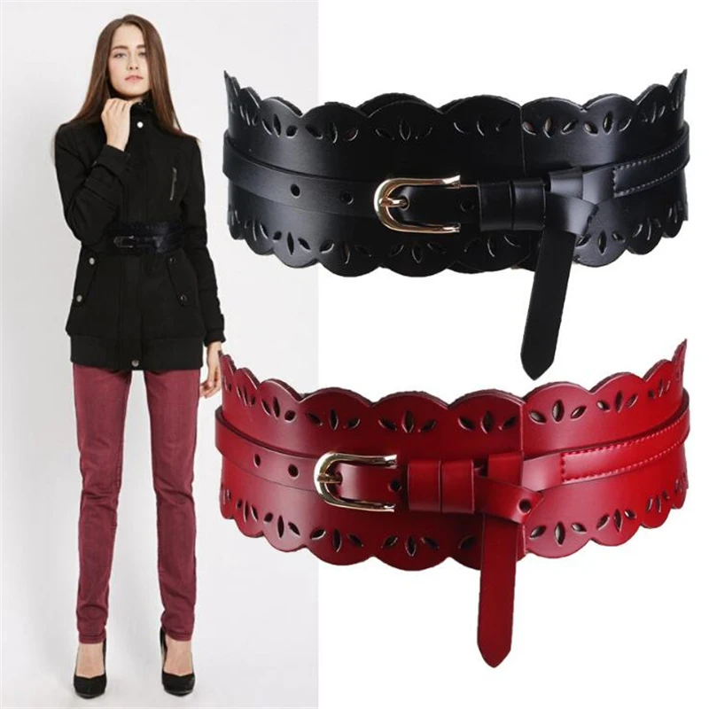 

New Retro Extra Wide Pure cowhide leather belt hollow decorative girdle Pin Buckle Design Ethnic Style Simple Wild Women Belt
