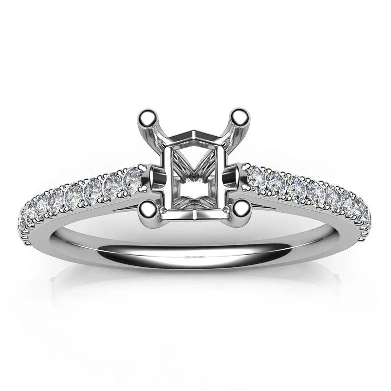 

Prong Setting Asscher Diamond Engagement Semi Mount Ring 14k White Gold 0.35Ct