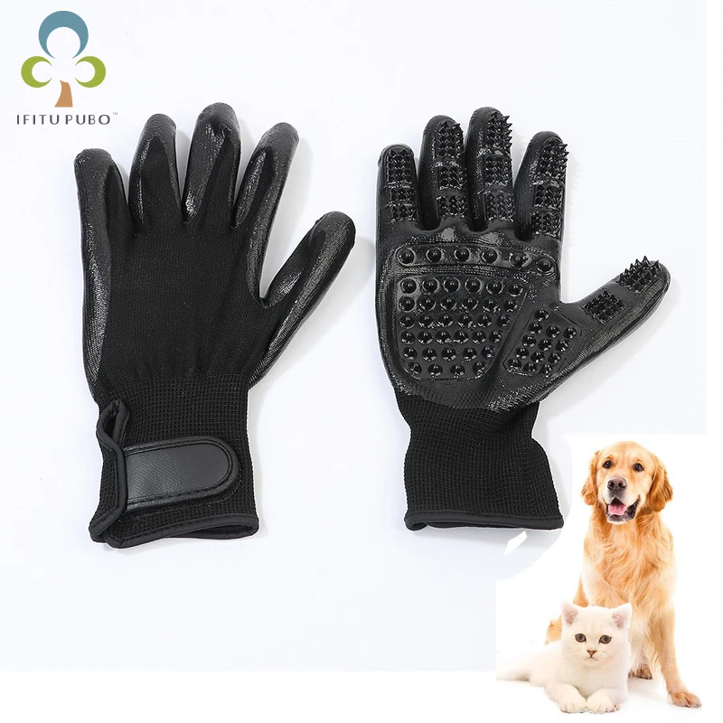 1 Pair Animal Hair Glove Comb Pet Dog Cat Grooming Cleaning Glove Brush Comb Black Rubber Five Fingers Glove For Pet LYQ