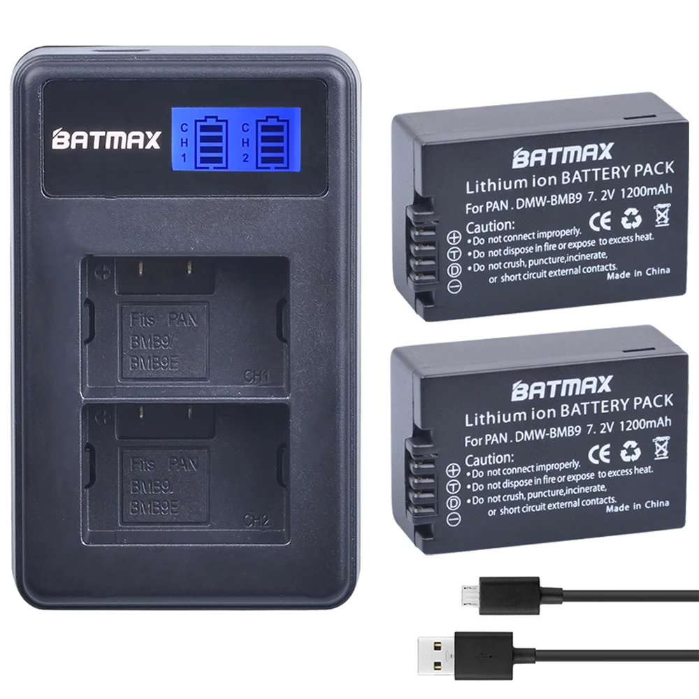 2pcs DMW BMB9 DMW BMB9E DMW BMB9 Battery LCD Dual Charger for Panasonic Lumix DMC FZ40K