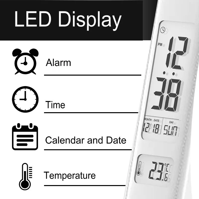 Белый Черный Современные перезаряжаемые Настольная лампа 3 яркость сенсорный диммер складной светодиодный настольный светильник с часами Календарь Будильник