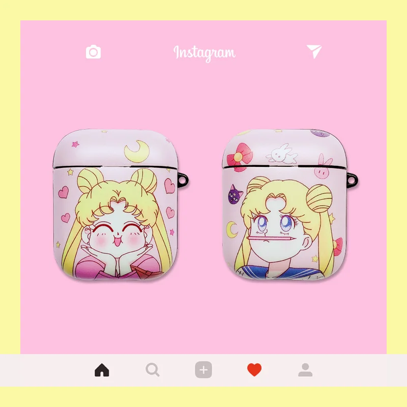 

Sailor Moon Pink wireless bluetooth headphone case cover for apple airpods cover soft ear phone pod headset charging box teenage