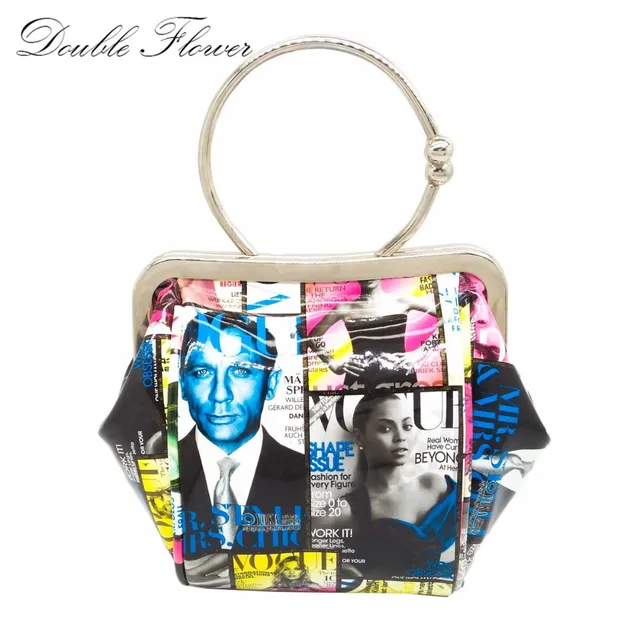 Us 17 88 Women Fashion Tze 007 Magazine Characters Print Wristlets Evening Party Clutch Bag Las Metal Frame Handbag Shoulder Bags In Clutches