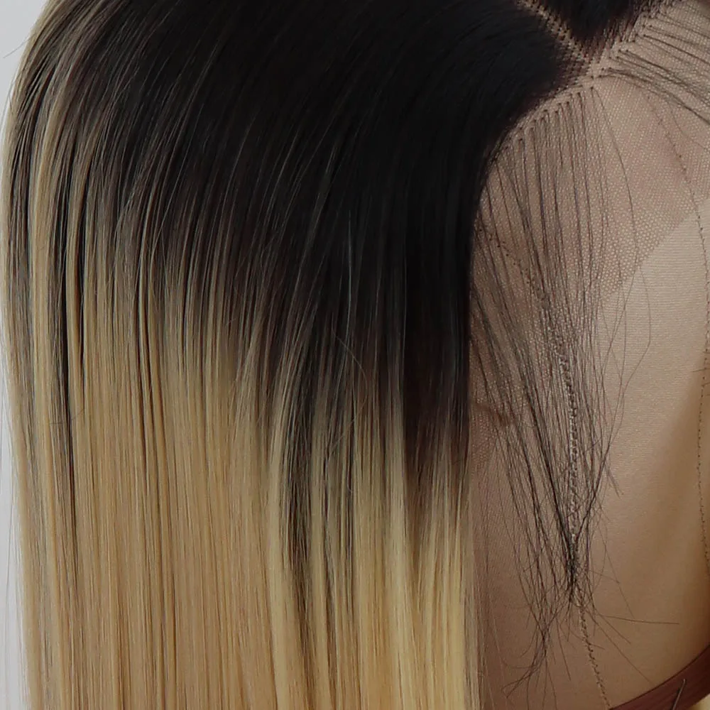 Black Blonde Короткий боб парик бесклеевой синтетический кружевной передний парик черный зеленый блонд термостойкие волокна волос Волнистые парики шнурка для черных женщин - Цвет: Black Blonde