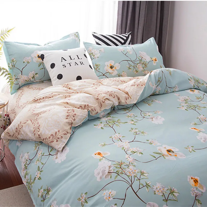 

Four-Piece 1pc Quilt Cover +1pc Bed Sheet + 2pc Pillowcase Polyester Fabric Comfortable Soft Floral Print Home Bedding