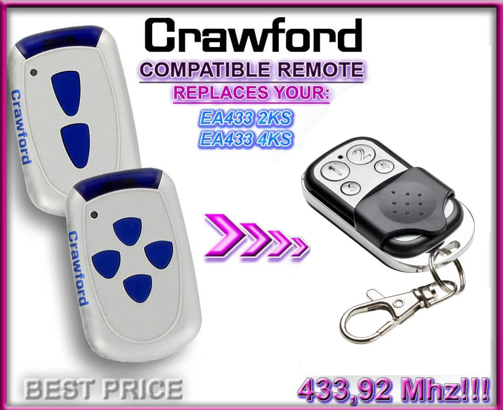 

CRAWFORD EA433 EA433 2KS /4KS Replacement Gate Door Opener Hand Remote Control /Transmitter
