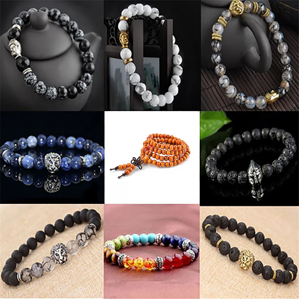 

Unisex Vintage Lion Head Buddha Leaf Tassels Beaded Stretch Lucky Bracelet