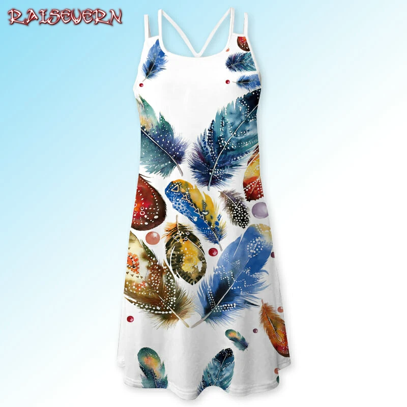 

RAISEVERN Summer Fashion Women's 3D Feather Leaf Floral Sleeveless Strapless Casual Mini Beach Sexy Strapless Dress 2019