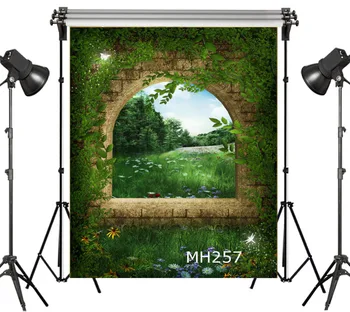 

LB Polyester & Vinyl A Windowsill With Plants Leaves Castle Studio Backgrounds For Photo Studio Photography Backdrops Decoration