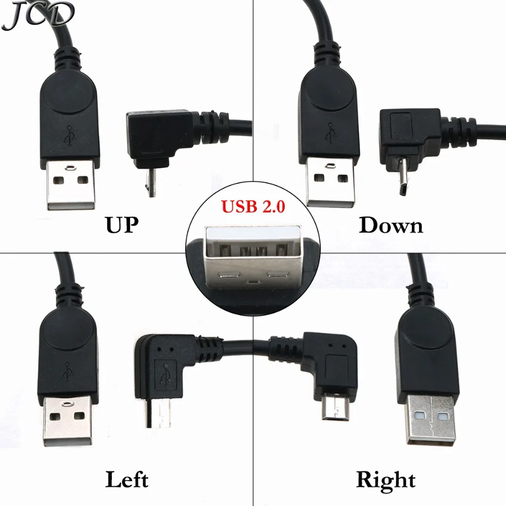 JCD USB 2,0 Мужской до 90 градусов микро USB 5 контактный штырь, кабель переходник, конвертер вверх/вниз/влево/вправо Угол