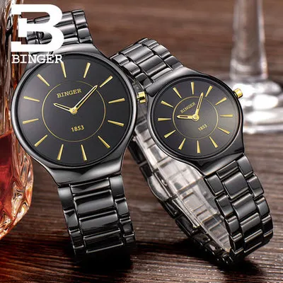 Оригинальные роскошные швейцарские брендовые керамические часы Бингер для мужчин и женщин, парные кварцевые часы, тонкие Стильные Настольные водонепроницаемые часы - Цвет: 02