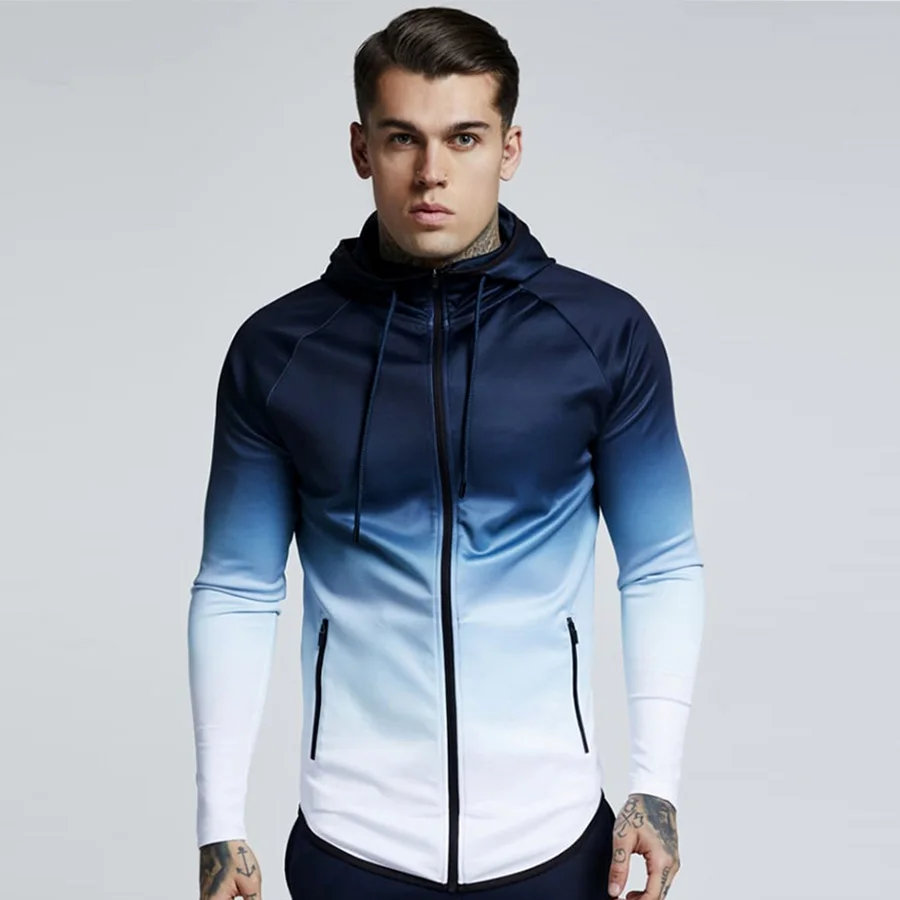  Mens 3d Hoodies Zipper Casual Tracksuit Pocket Hooded Sweatshirt Men 2018 Black Red Purple Gradient