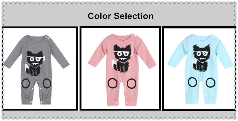 Newborn Baby Long Sleeve Cotton Romper Cloth Cartoon Cat Printing Infant Girls Boys Toddler Pajamas Clothing 2 color selection