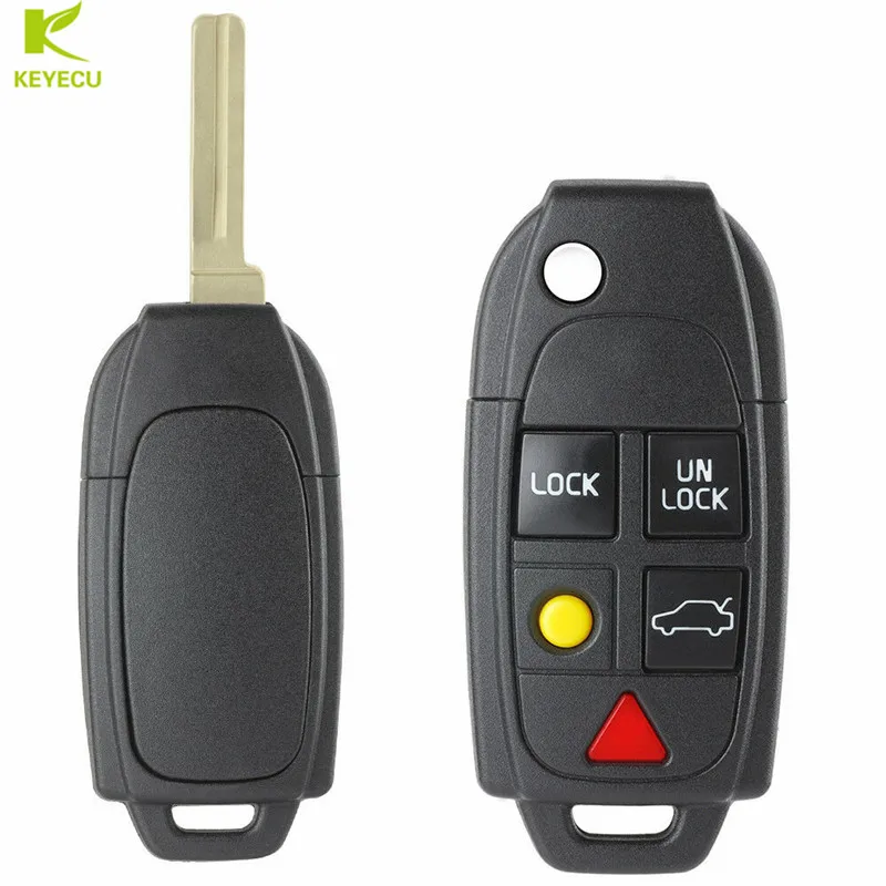 KEYECU Replacement Uncut Flip Remote Key Shell Case Fob 5 Button for VOLVO S60 S80 V70 XC70 XC90,key case,car key shell,car remote key,car key,key shell