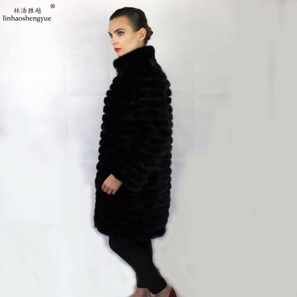 Linhaoshengyue натуральный мех норки длинное серое, синее, черное пальто из меха норки 90 см 2:2. 2