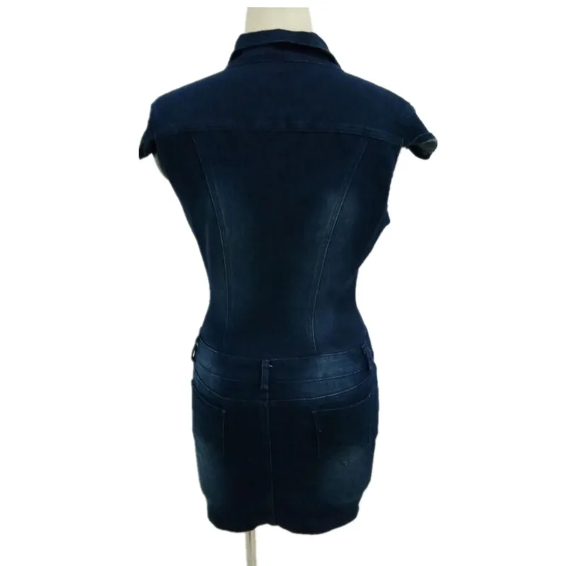 Летняя женская уличная одежда, стильное сексуальное приталенное джинсовое однобортное платье на молнии с воротником-стойкой и карманами, платье для ночного клуба