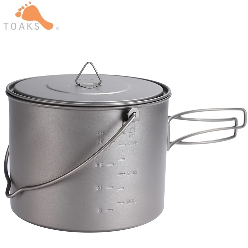 TOAKS de titanio olla 1300 ml Camping ollas de cocina Picnic colgar olla ultraligero de titanio puro olla con asas plegables POT-1300-BH