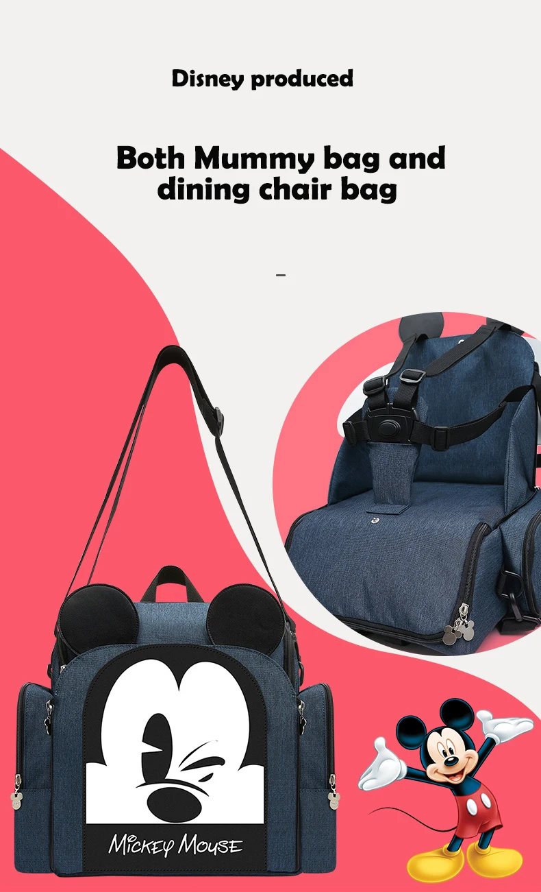 Disney Mummy Maternity Diaper Bag Large Nursing Travel Backpack Designer Sitting Stool Stroller Baby Bag Care Nappy Backpack