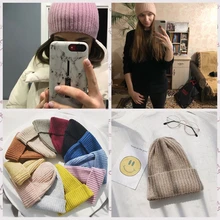 Зимняя женская шапка, теплая вязальная шерсть шапочки для девочек, женская вязаная шапка с черепом, карамельный цвет, мохер, Остроконечные шапки, капот femme hiver