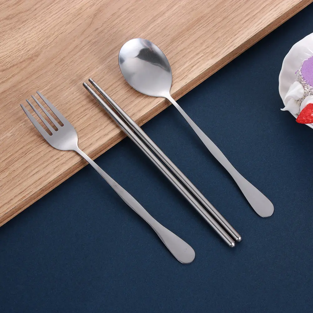 

3PCS/Set Stainless Steel Fork Chopsticks Spoon Set with Bag Ice Cream Dessert Tea Scoops Kitchen Supplies Cutlery Set