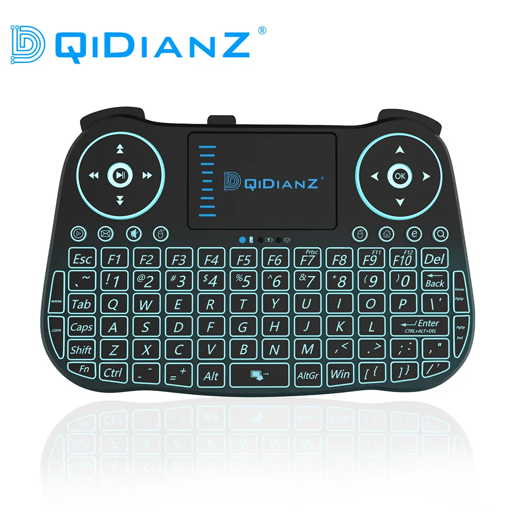 DQiDianZ 2,4G с подсветкой Сенсорная панель Мини Беспроводная игровая клавиатура для Android Smart tv Box PC-черный, встроенная литиевая батарея