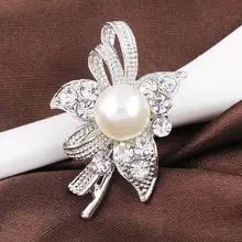 Элегантный Гламурная Большой Имитация Перла Rhinestone Цветок Посеребренные Броши для Женщин Брошь Пен Ювелирные Изделия