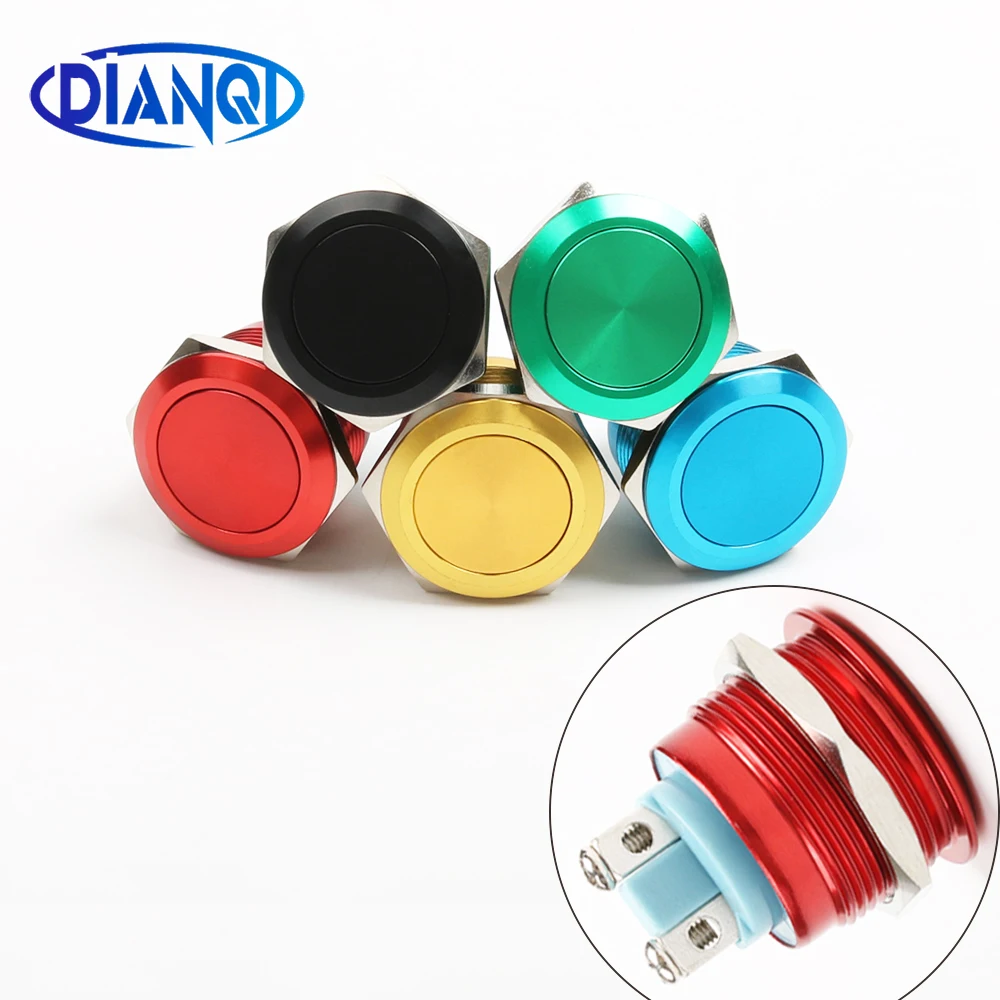 

22mm waterproof Oxidation aluminum metal push button switch flat round momentary reset buttons switches