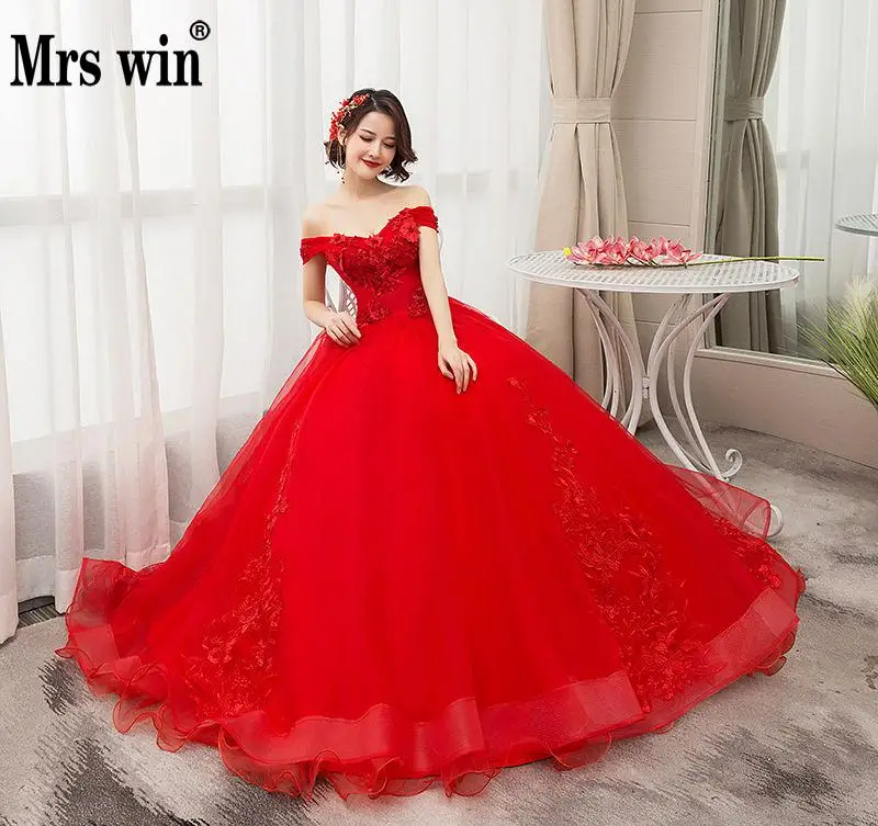 

Prom Dress 2019 Mrs Win Red Ball Gown Off The Shoulder 4 Colors Vintage Quinceanera Dresses Party Prom Luxury Dress F