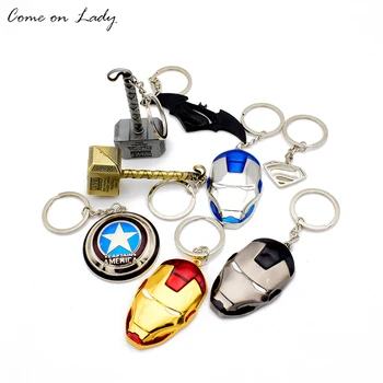 

New Fashion Marvel Captain America's Shield Superman Logo Iron-Man's Mask Thor's Hammer Batman's Weapon Alloy Keychain Key Ring