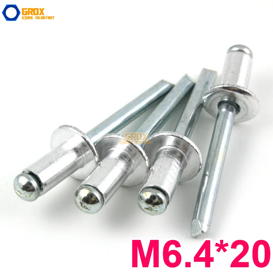 30 Pieces M6.4*20 Aluminum Blind Rivet Pop Rivet Dome Head Open Endin