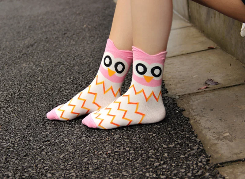 6 пар/лот Для женщин Носки для девочек с рисунком Совы красочные индивидуальный носки для девочек осень-зима удобные хлопковые короткие