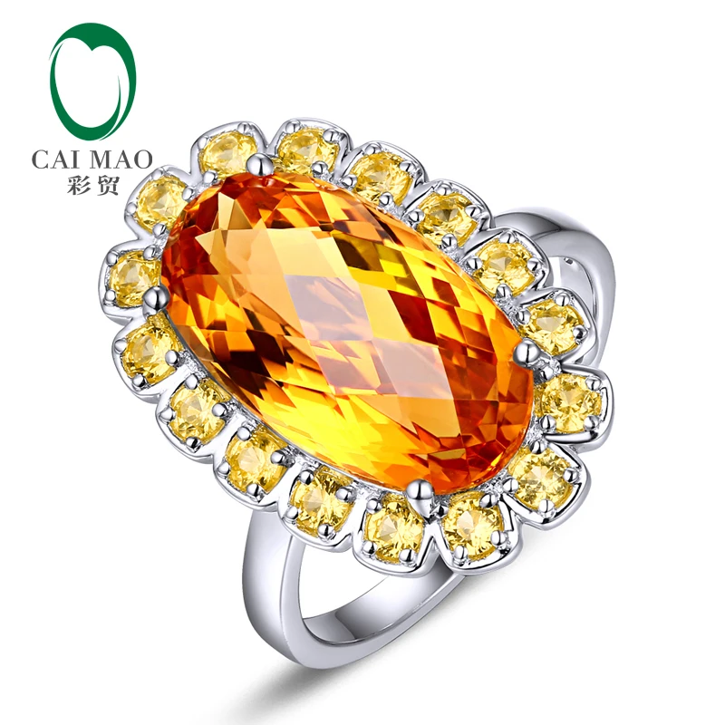 Unplated 14k White Gold 5.90ct Oval Flawless IF Citrine 0.77ct Yellow Sapphires Engagement Ring