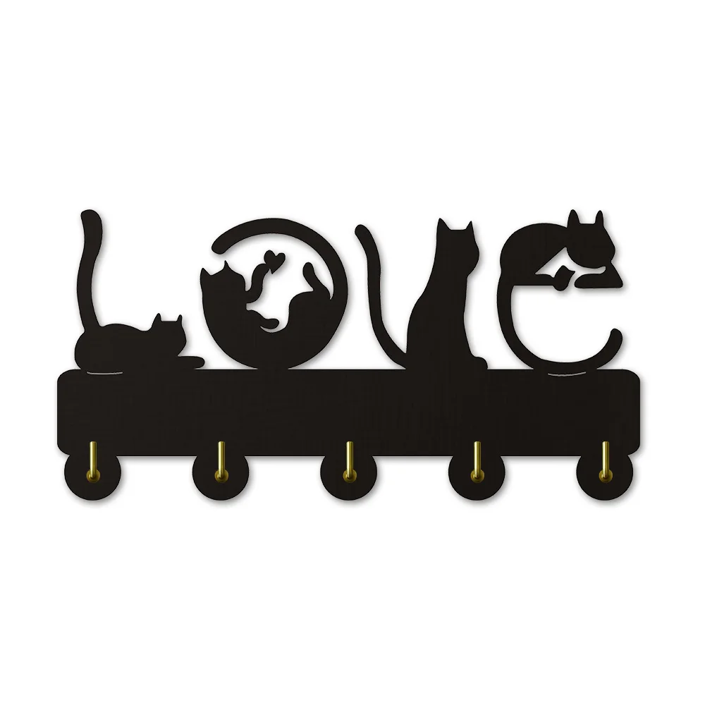 

Cats Love Sign Design Modern Creative Home Decor Wall Hooks Keys Hanger Robe Hook Bathroom Hanger Towel Hooks