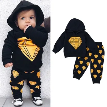 

Baby Boy Diamond Print Hoodie Sweatshirt Tops Trousers Casual Outfits Clothescute ,2pcs/set boy cute trousers sets