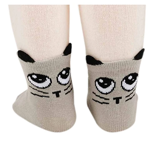 Хлопковое с мультяшным котом для маленьких девочек; нескользящие носки; серый светильник