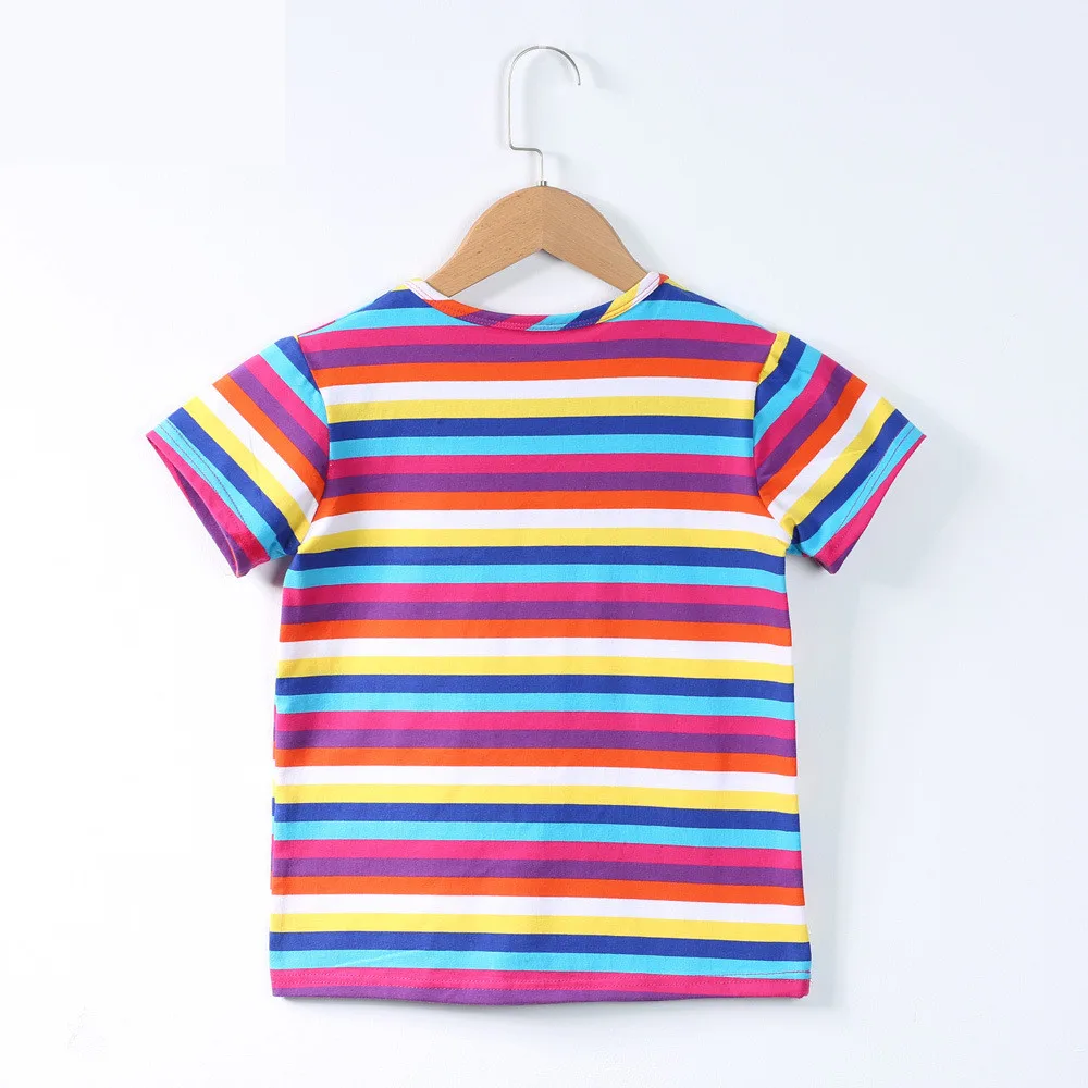  Scsech Children's Summer Rainbow Striped T-Shirt Crown Short Sleeve Cotton Round Neck Baby Boys& Girls Clothes Kids SHR19 (8)