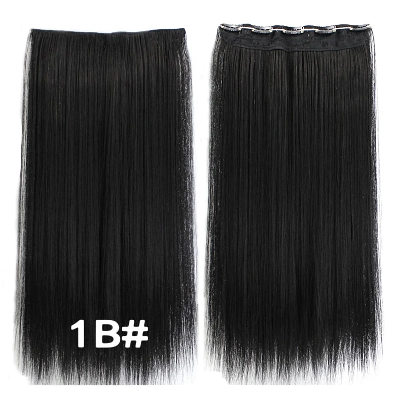 JOY&BEAUTY 24 inch/60cm Long Straight Women Clip in Hair Extensions Black Brown High Tempreture Synthetic Hair Piece 130g