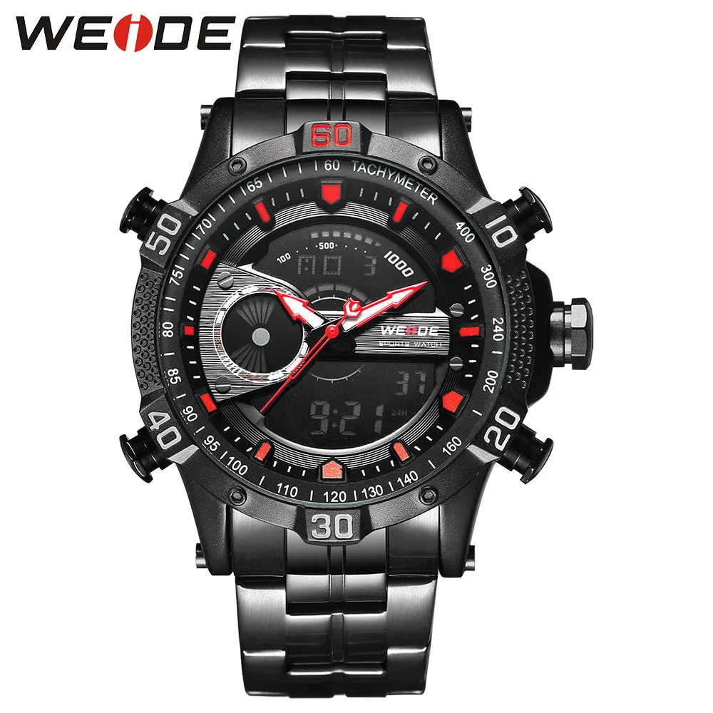 WEIDE Роскошные Брендовые спортивные мужские Цифровые кварцевые часы из нержавеющей стали, мужские водонепроницаемые электронные армейские часы с будильником в стиле стимпанк - Цвет: Красный