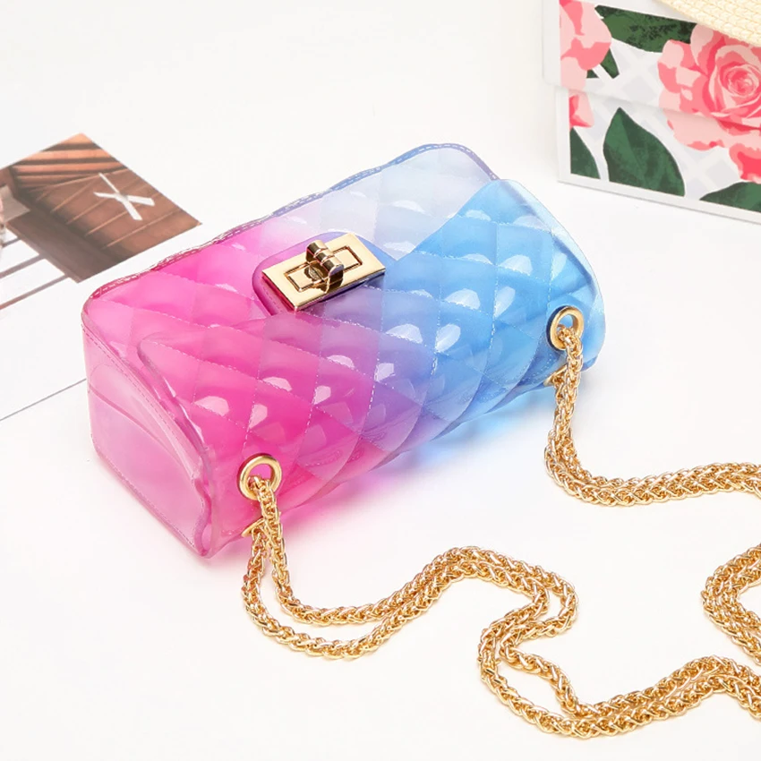 

Clear Transparent PVC Lingge Chain Jelly Bag Women Candy Color Gradient Crossbody Mini Shoulder Bag Small Clutch Sac A Main 2019