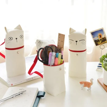 

1Pcs Creative Pencil Bag Kawaii Bag Fabric Cat Emotion Novelty Bag Zipper Pencil Case Stationary For School Random Size