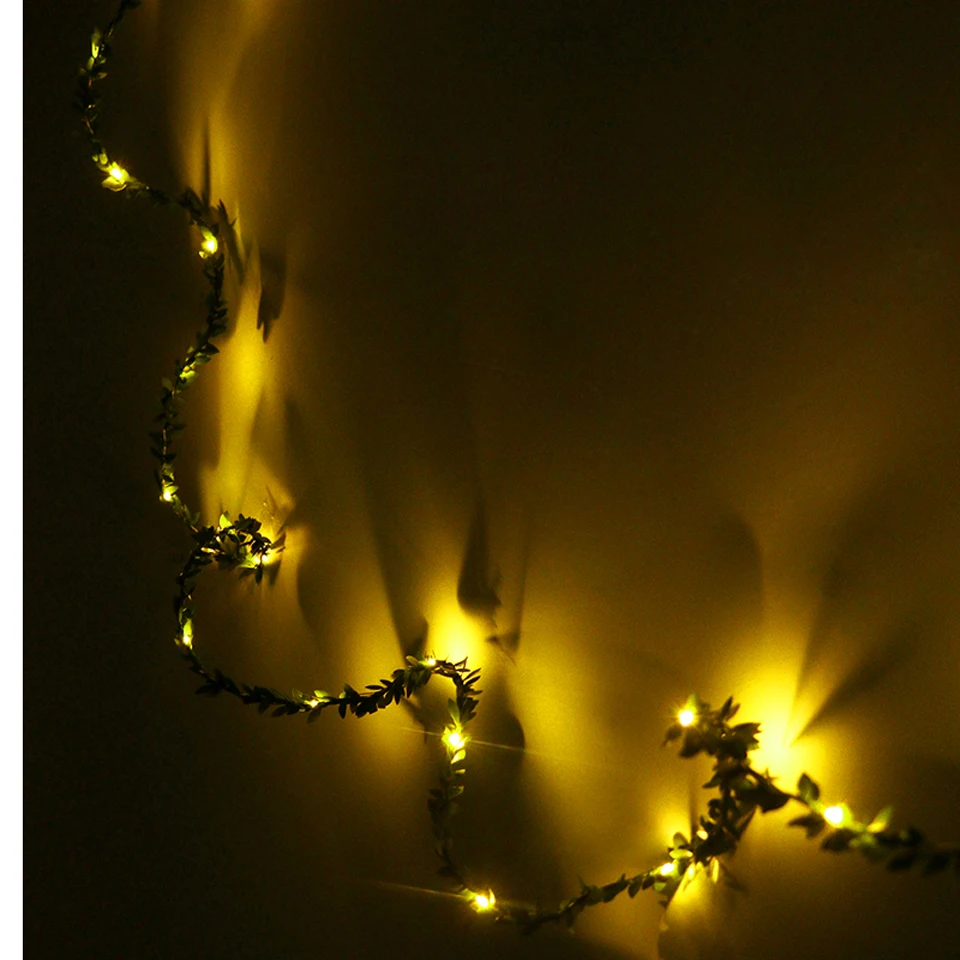 2M 20 LEDs Green Leaf Garland Waterproof Outdoor Garden Battery Operate Copper Lamp LED Fairy Beads String Lights For Holiday (16)