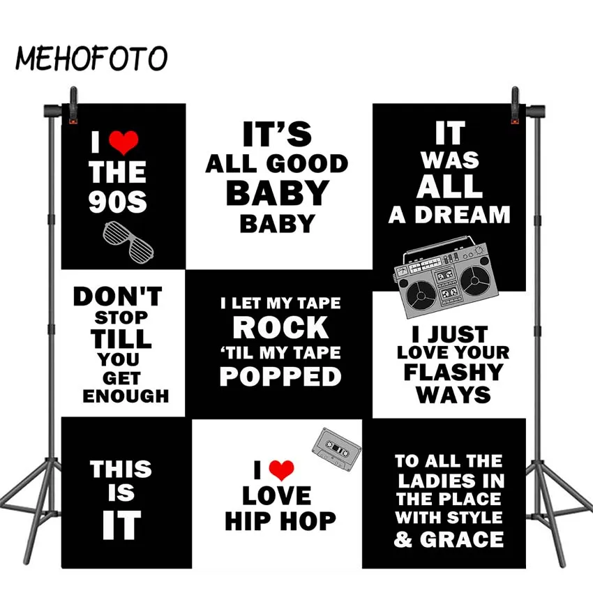

MEHOFOTO Hip Hop Backdrop 90s Party Photobooth Background 90s Step and Repeat Photography Backdrops Birthday Parties Decorations