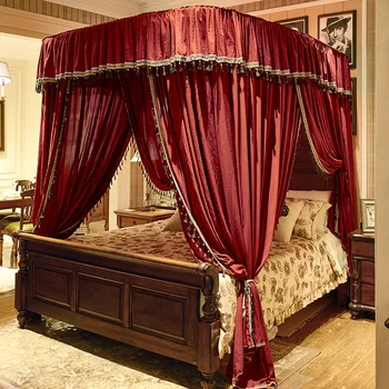 

Wine Red Green Pink Luxury U type Palace Style Guide Rail Mosquito Net Three Open Door telescopic Bed Valance 1.8m 1.5m 2m bed