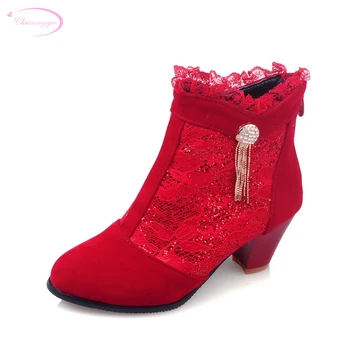 

Chainingyee party style comfortable round toe autumn ankle boots fashion zipper lace up glitter med with women's riding boots