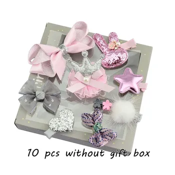 

1set=10pcs Without Box Headwear Kids Hair Accessory Ribbon Bow Hair clip Hairpins Heart Star Flower Rabbit Ears Crown