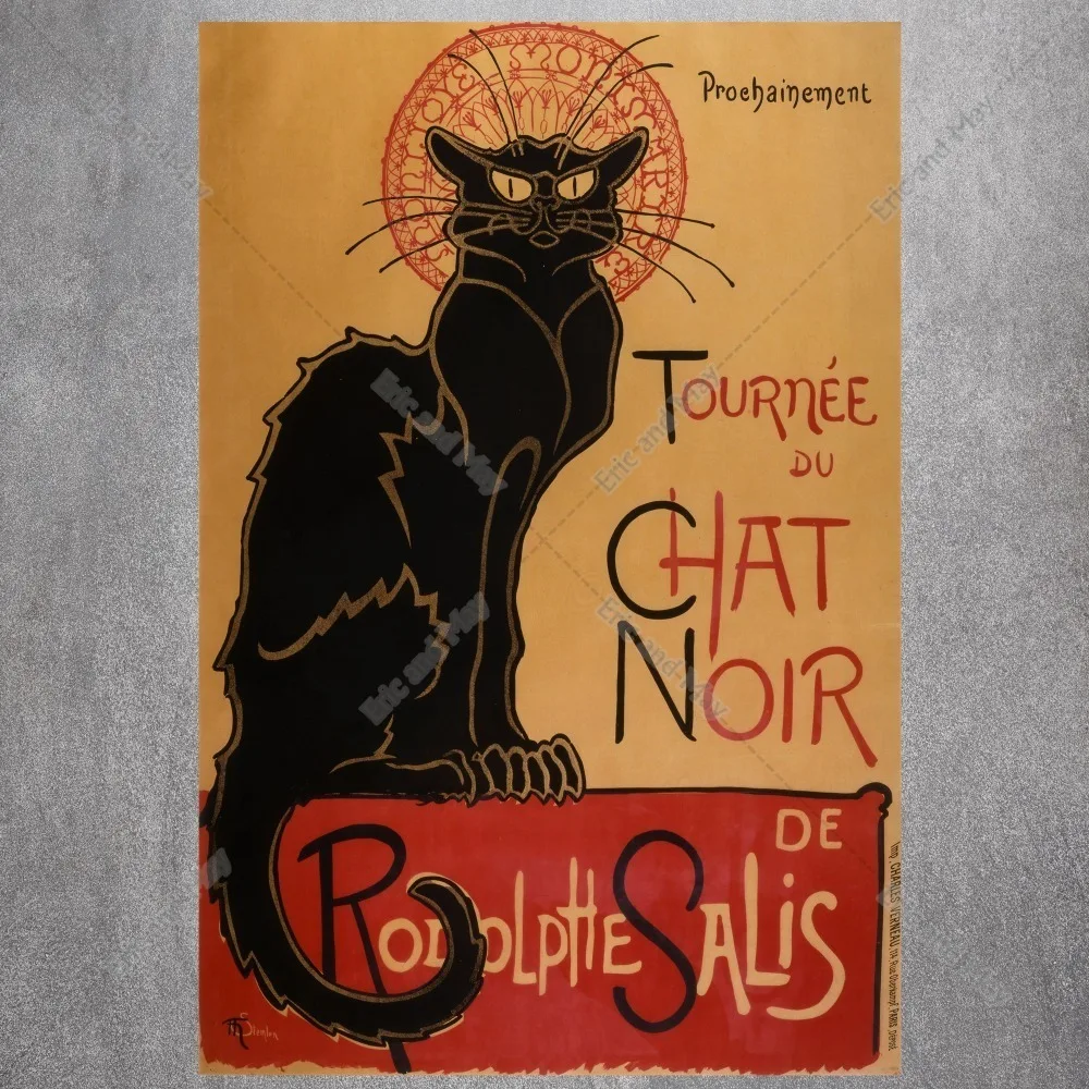 Chat Noir кошка Винтаж Печать на холсте картина плакат Настенная для Гостиная дома