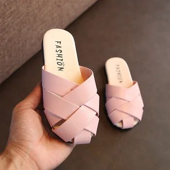 

AFDSWG summer leather kids flip flops for girls pink princess slippers black kids beach shoes beige kids leather sandals