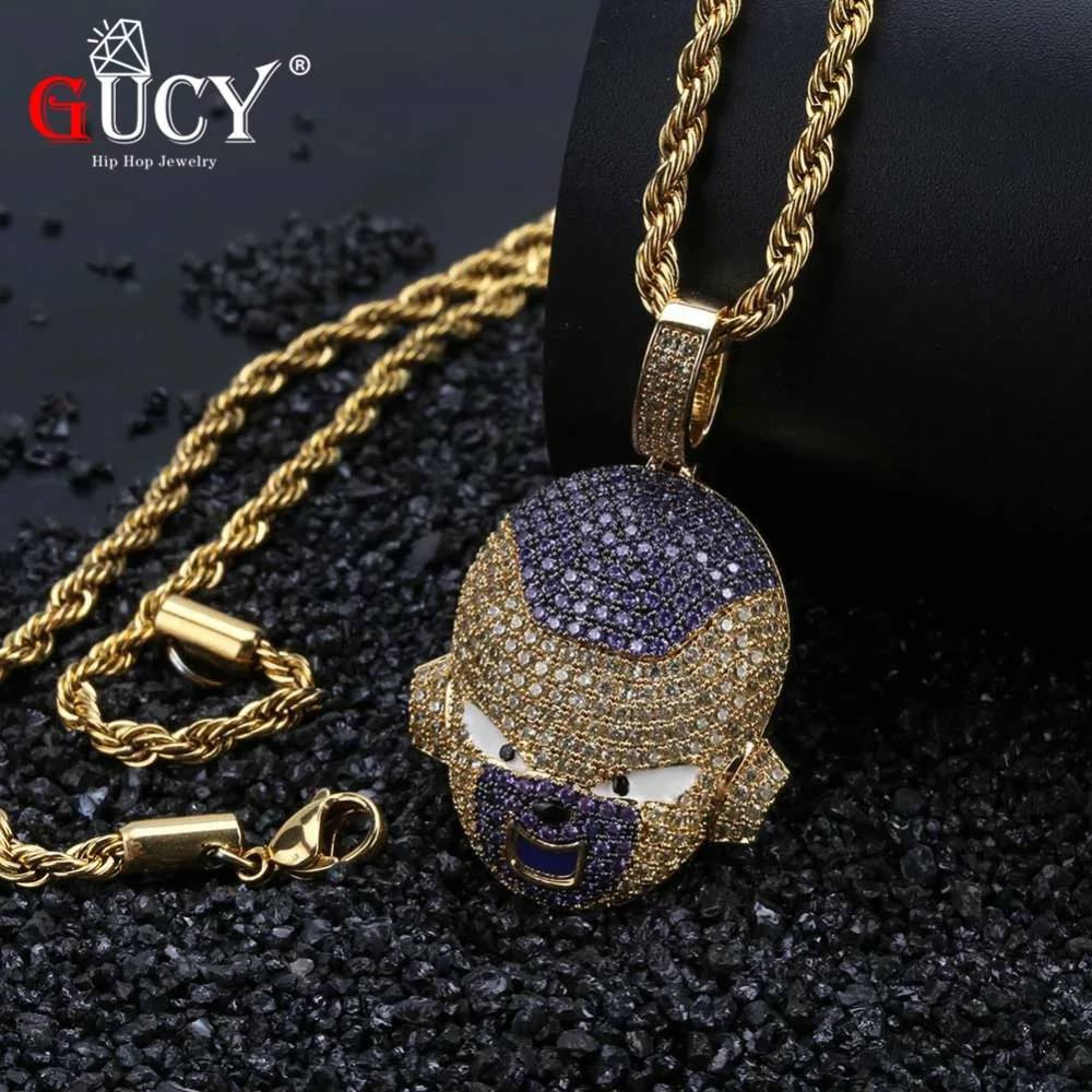 

GUCY Hip Hop Dragon Ball Character Frieza Pendant Necklace Micro Pave Cubic Zircon Personalized Pendants For Christmas Gift