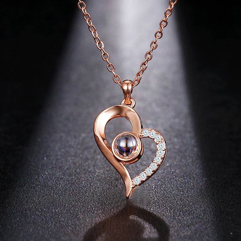 

Emmaya Brand New Rose Gold Silver 100 Language I love You Necklace Memory Projection Pendant Wedding Letter Drop Shipping