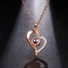 Emmaya nuevo oro rosa plata 100 idioma te amo collar Proyección de memoria colgante boda carta Envío Directo(China)